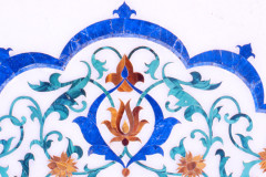 An image showcasing intricate Mughal style inlay artistry work done in the Federal Territory Mosque, Kuala Lumpur, Malaysia