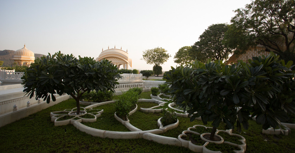 Enchanting landscape: Garden marble work at Jal Mahal Water Palace, Jaipur, India